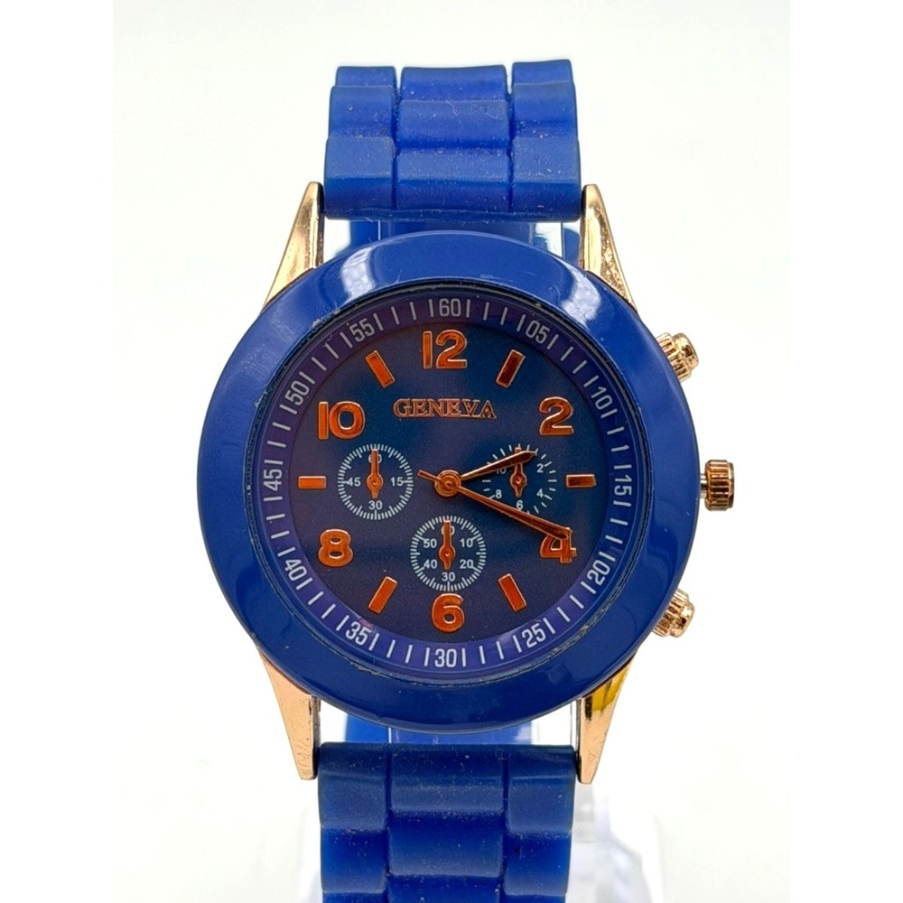 Geneva Womens Watch Royal Blue Silicone Jelly Band Rose Gold Tone Working